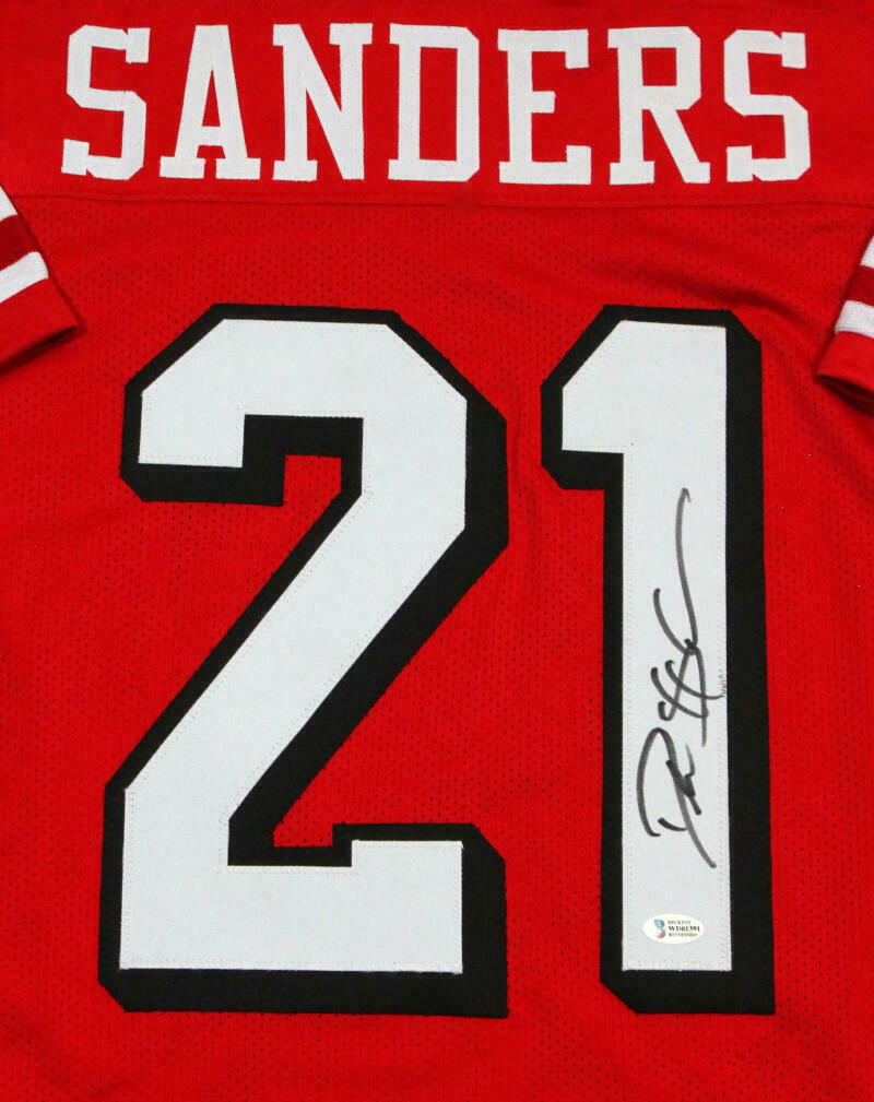 Deion Sanders Autographed Red Pro Style Jersey - Beckett W Auth *1