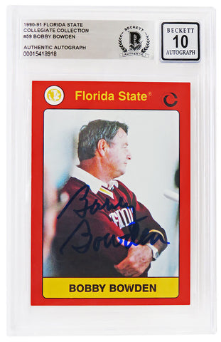 Bobby Bowden Signed Florida State 1990-91 Collegiate Card #59 -(Beckett Auto 10)