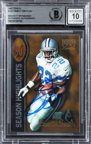 Cowboys Emmitt Smith Authentic Signed 1997 Zenith #147 Card Auto 10! BAS Slabbed