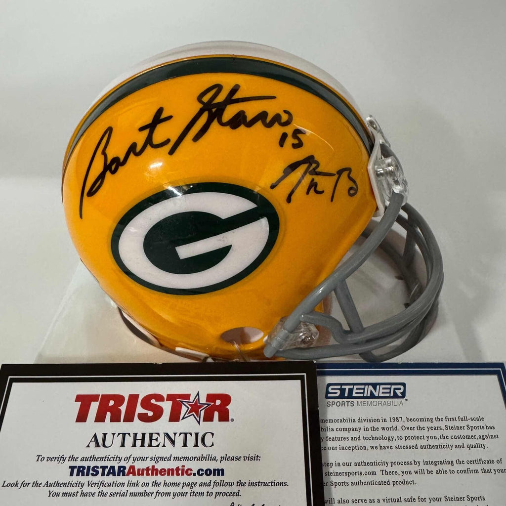 bart starr signed football helmet STARR, ROGER STAUBACH Autographed 17 HOF Proline Full Size Riddel EMPIRE SPORTS USA Autographed/Signed Bart Starr Aaron Rodgers