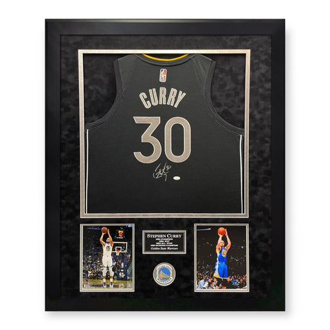 Stephen Curry Signed Autographed Black Jersey Framed to 32x40 JSA