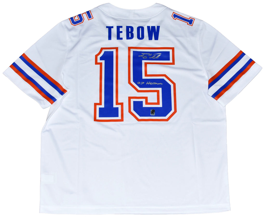 TIM TEBOW AUTOGRAPHED FLORIDA GATORS #15 WHITE JORDAN BRAND JERSEY W/ – Super Sports Center