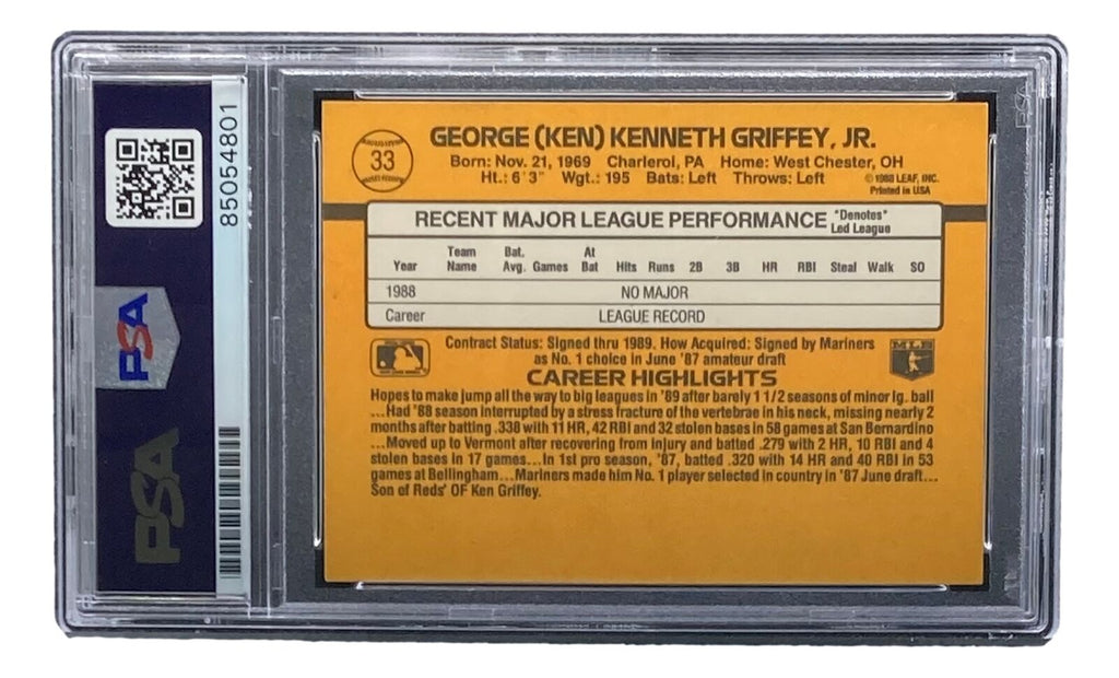 Ken Griffey Jr Signed Mariners 1989 Donruss #33 Rookie Card PSA