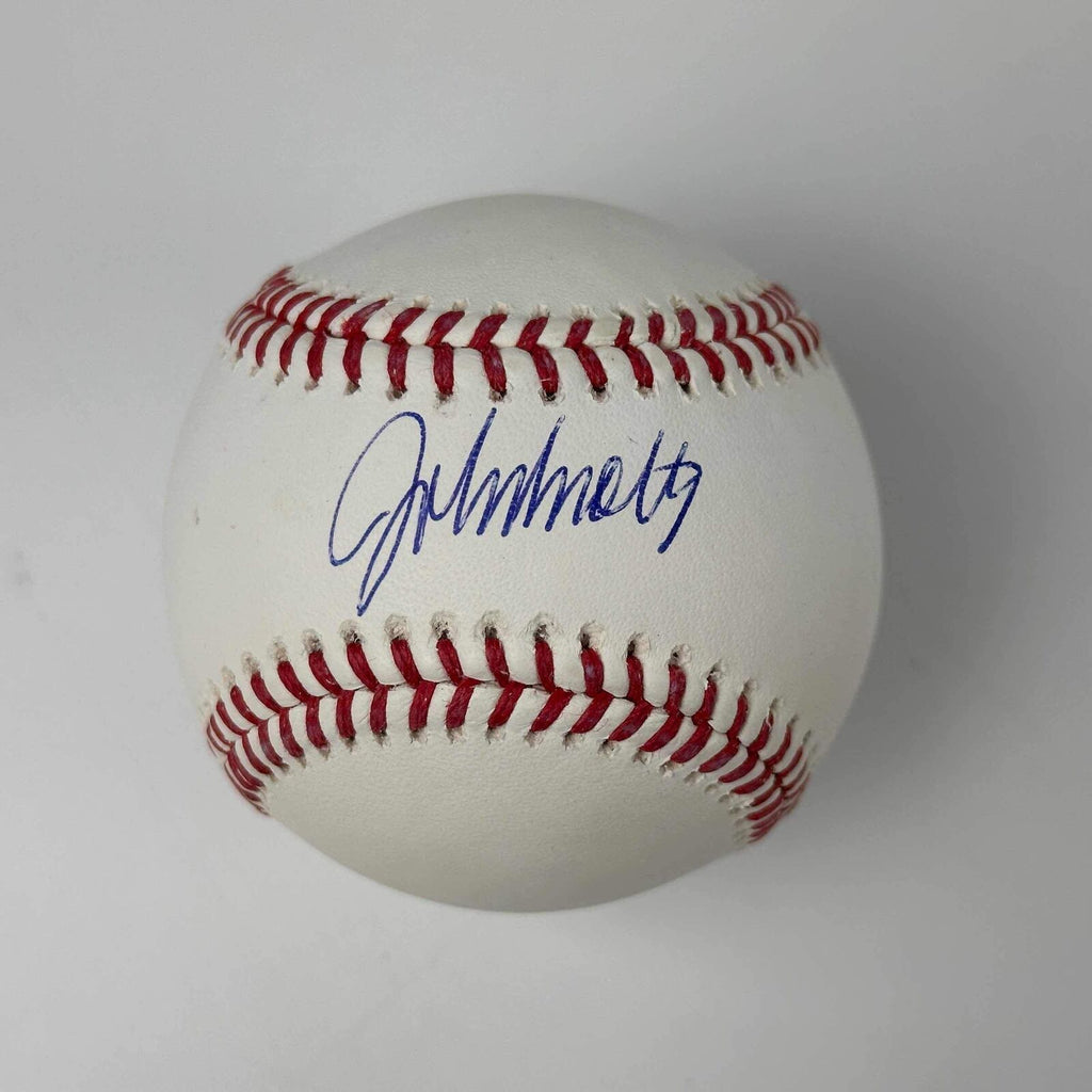 Autographed/Signed John Smoltz Rawlings ROML Baseball Beckett BAS