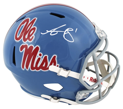 Ole Miss A.J. Brown Signed Powder Blue Full Size Speed Rep Helmet BAS Witnessed