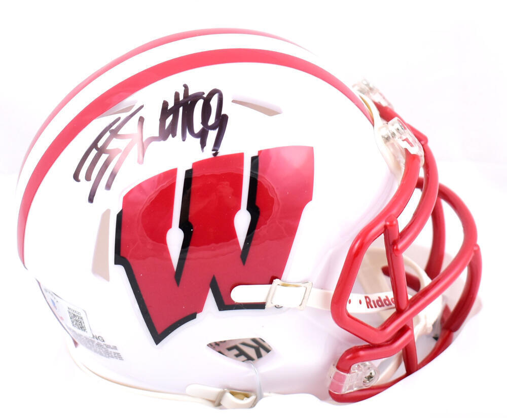 Autographed T.J. Watt Wisconsin Badgers Riddell Speed Mini Helmet