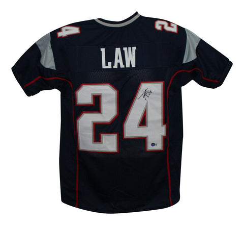Ty Law Autographed/Signed Pro Style Blue XL Jersey BAS 33201