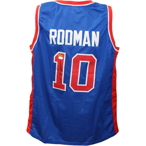 Dennis Rodman Autographed/Signed Pro Style Blue Jersey JSA 43437