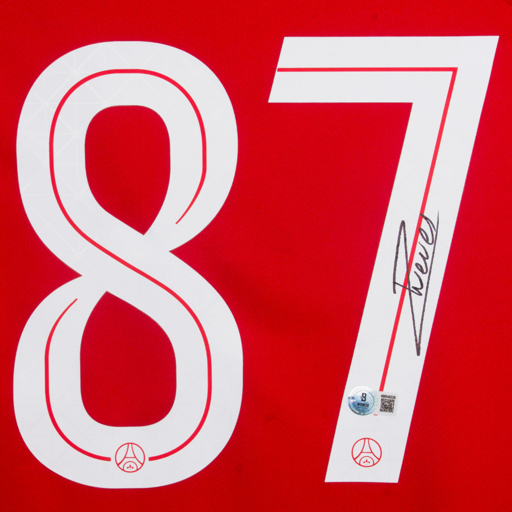 Joao Neves Signed PSG Away Soccer Jersey #87 with Beckett Witness Joao Neves Signed PSG Away Soccer Jersey #87 with Beckett Witness