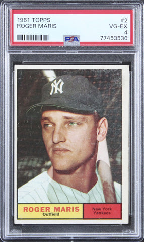 Yankees Roger Maris 1961 Topps #2 Card Graded VG-EX-4 PSA Slabbed