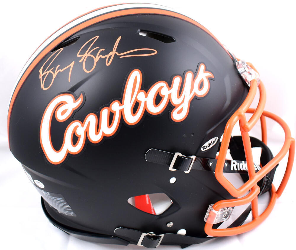 black football helmet osu Barry Sanders Signed OSU Cowboys F/S Black Speed Authentic Helmet-Beckett W Holo