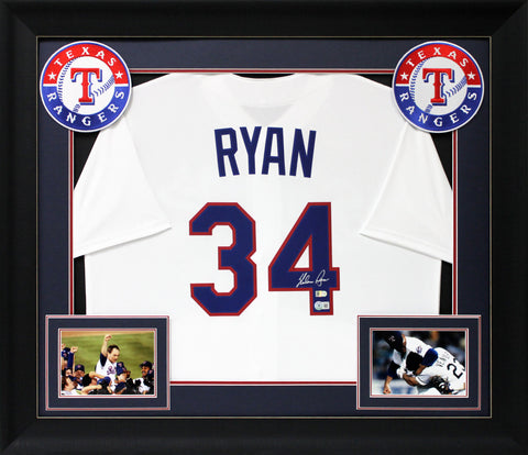 Rangers Nolan Ryan Authentic Signed White Nike Framed Jersey Autographed BAS