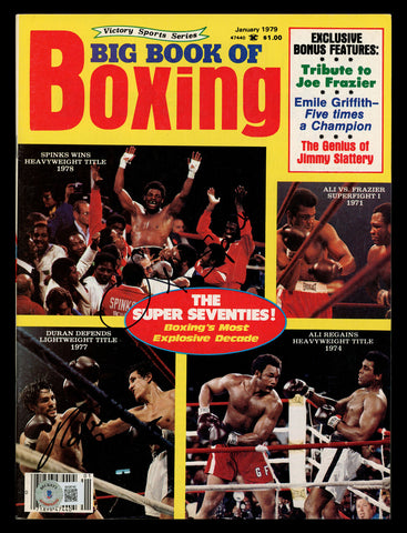 Roberto Duran & Leon Spinks Autographed Book of Boxing Magazine Beckett BK08740