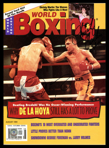 Oscar De La Hoya & Christy Martin Autographed World Boxing Magazine Beckett