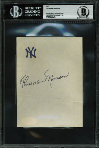 Yankees Thurman Munson Authentic Signed 4x5.5 Cut Auto Graded Gem 10 BAS Slabbed