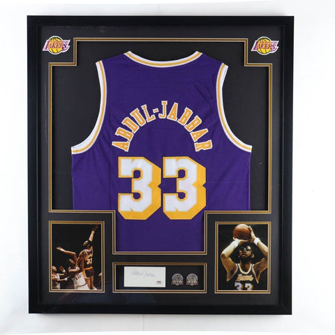 Kareem Abdul-Jabbar Signed LA Lakers Framed Cut Display w/ Jersey & 2 Pins (PSA)