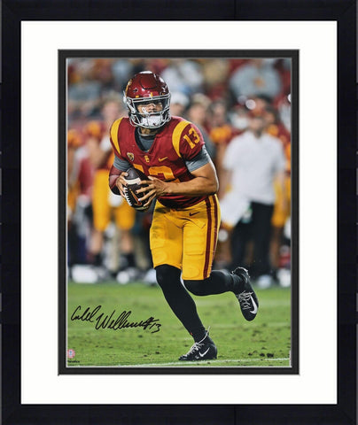 Framed Caleb Williams USC Trojans Signed 16" x 20" Running in Red Jersey Photo