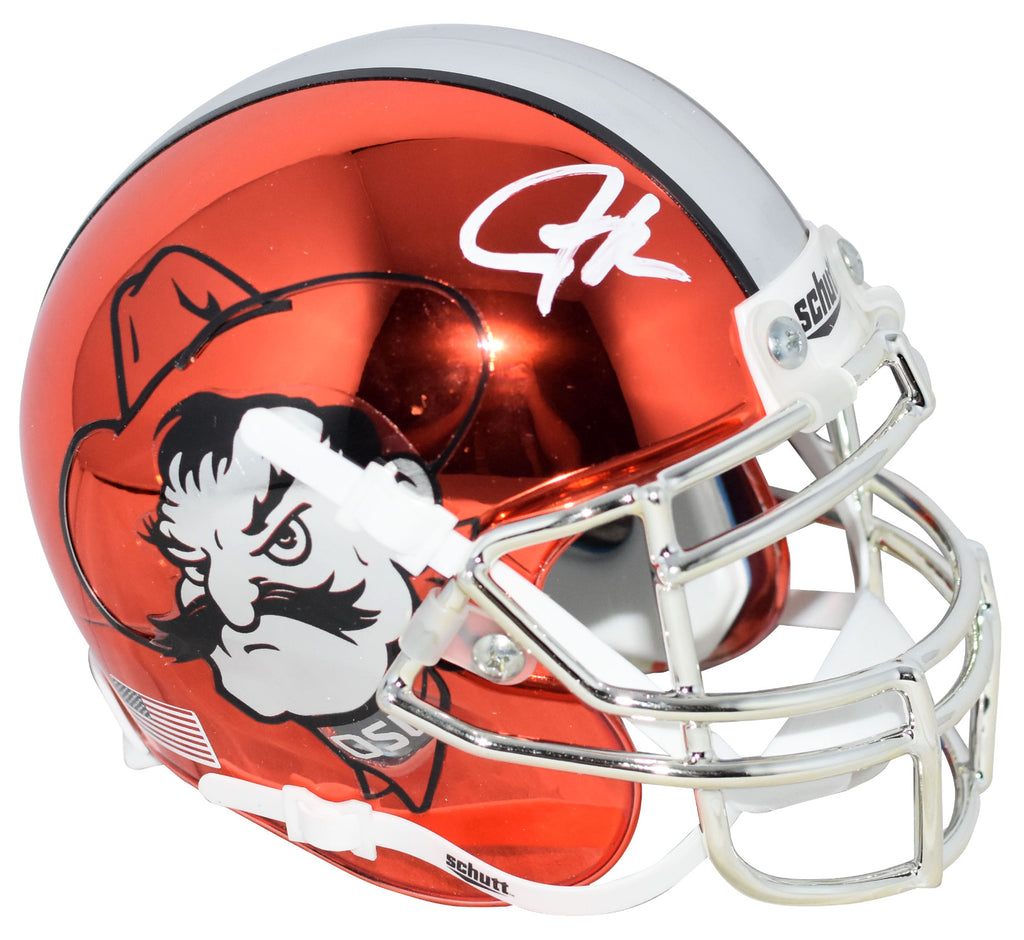 JUSTICE HILL SIGNED OKLAHOMA STATE COWBOYS ORANGE CHROME MINI HELMET C – Super Sports Center