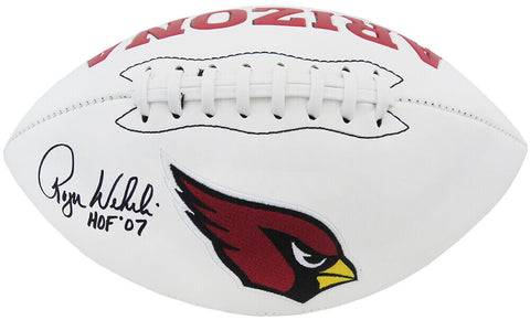 Roger Wehrli Signed Cardinals Jarden White Logo Football w/HOF'07 (SCHWARTZ COA)