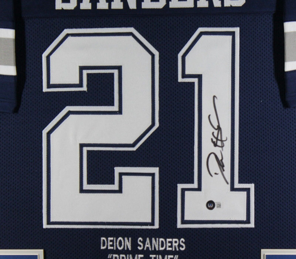 DEION SANDERS (Cowboys blue stat TOWER) Signed Autographed Framed