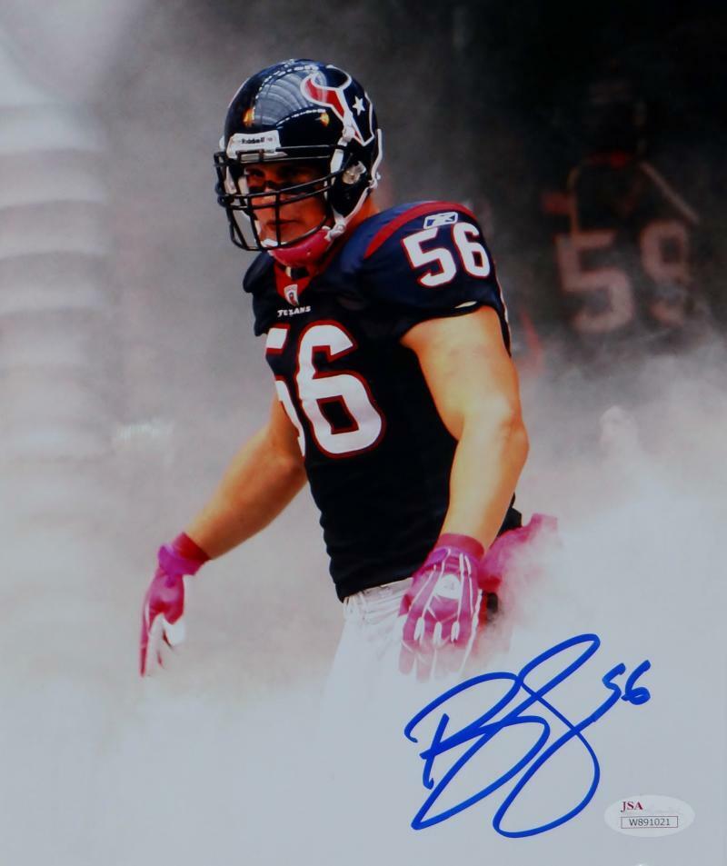 Brian Cushing Signed Texans 8x10 In Smoke/Pink Gloves Photo- JSA W