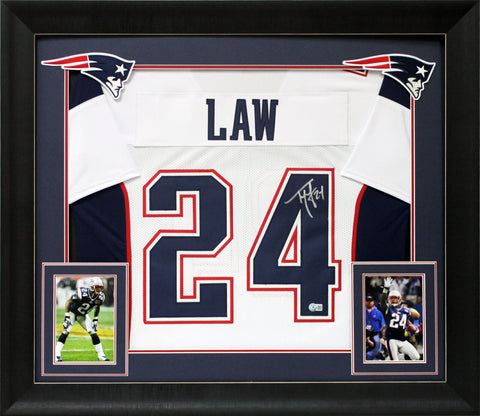 Ty Law Authentic Signed White Pro Style Framed Jersey Autographed BAS Witnessed