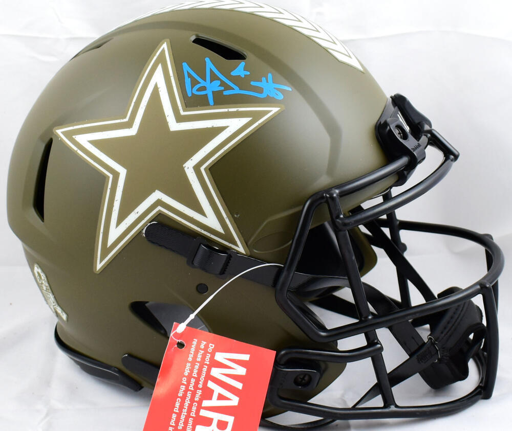 dallas cowboys football helmet signed by dak prescott Dak Prescott Signed Cowboys F/S Salute to Service Speed Auth Helmet-Be – Super Sports Center