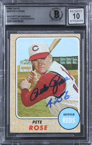 Reds Pete Rose 4256 Signed 1968 Topps #230 Card Auto Graded 10! BAS Slab 2