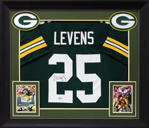Dorsey Levens Authentic Signed Green Pro Style Framed Jersey BAS Witnessed