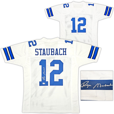 DALLAS COWBOYS ROGER STAUBACH AUTOGRAPHED WHITE JERSEY BECKETT WITNESS 212673