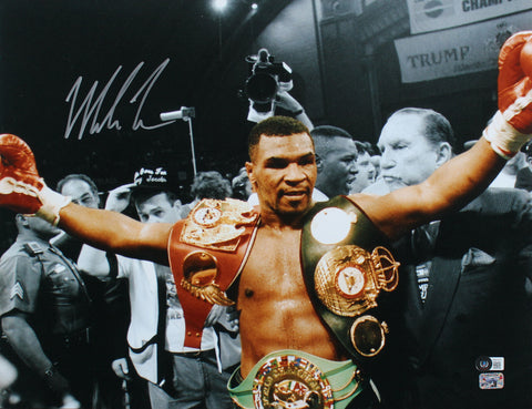 Mike Tyson Authentic Signed 16x20 Horizontal Spotlight Photo w/ Arms Out BAS