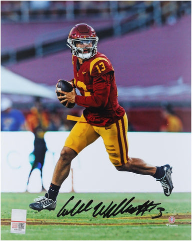 Caleb Williams USC Trojans Autographed 8" x 10" Red Jersey Scramble Photograph