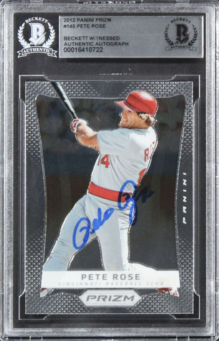 Reds Pete Rose Authentic Signed 2012 Panini Prizm #145 Card BAS Slabbed