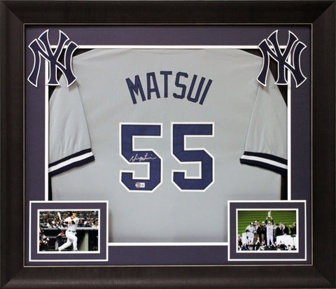 Hideki Matsui Authentic Signed Grey Pro Style Framed Jersey BAS Witnessed