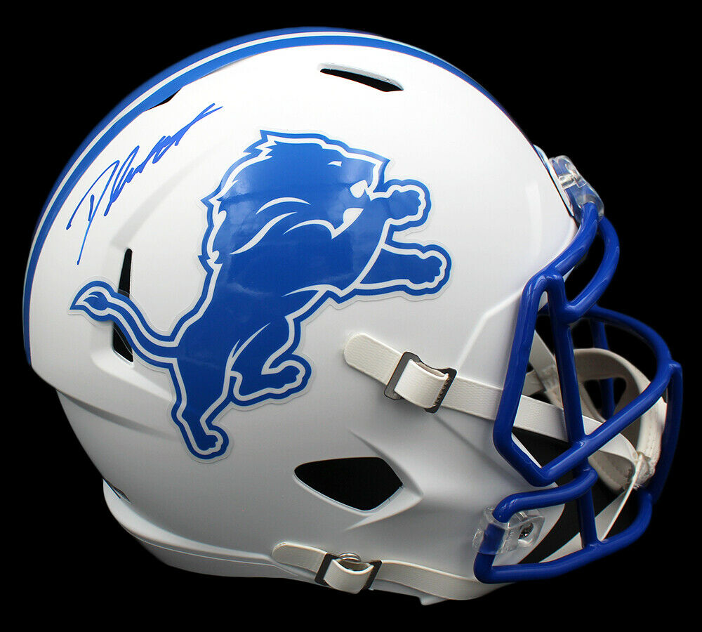 detroit football helmet 2017 D'Andre Swift Signed Detroit Lions Speed Full Size White Matte NFL Hel – Super Sports Center
