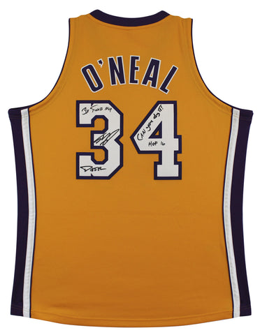 Shaquille O'Neal "4x Insc" Signed Yellow 00-02 M&N HWC Authentic Jersey BAS Wit