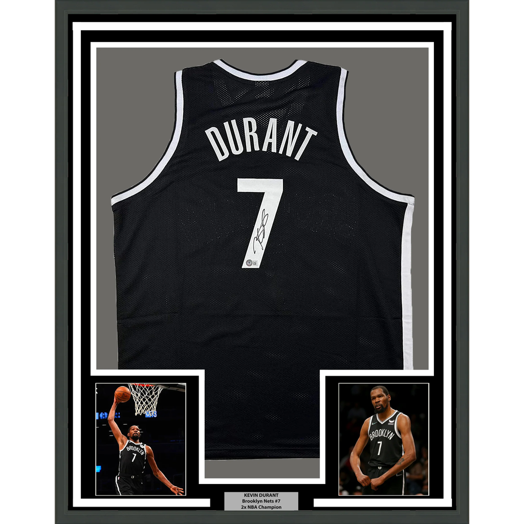 Framed Autographed Signed Kevin Durant 33x42 Black Jersey Beckett BAS Super Sports Center