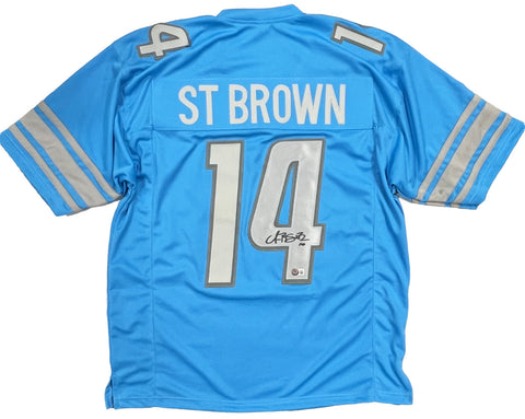 Amon-Ra St. Brown Detroit Lions Signed Blue Pro Style Custom Jersey BAS Beckett