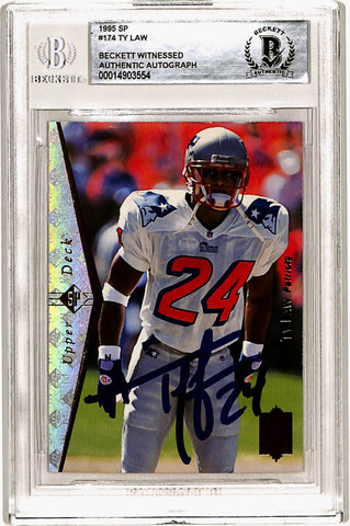 Ty Law Autographed 1995 SP #174 Rookie Card Beckett Slab 40759