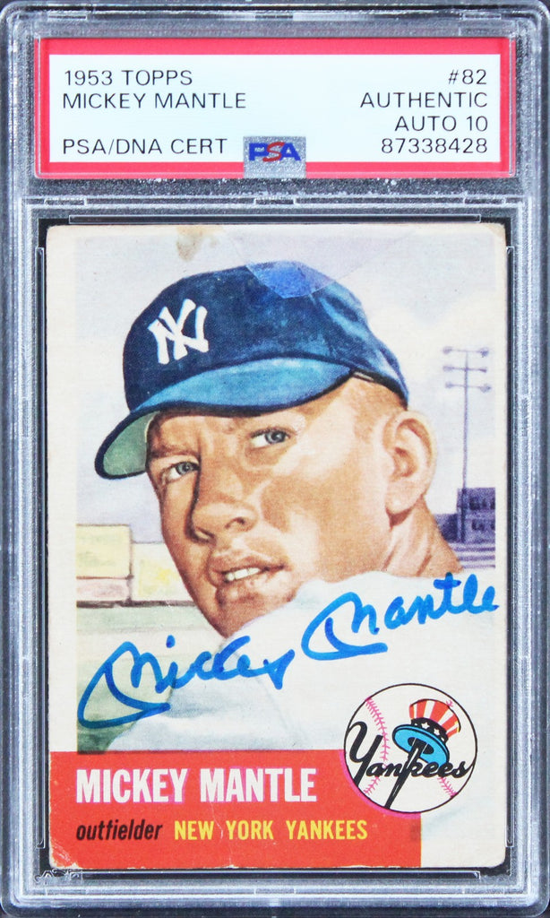 mickey mantle graded cards Yankees Mickey Mantle Signed 1953 Topps #82 Card Auto Graded 10! PSA/D – Super Sports Center