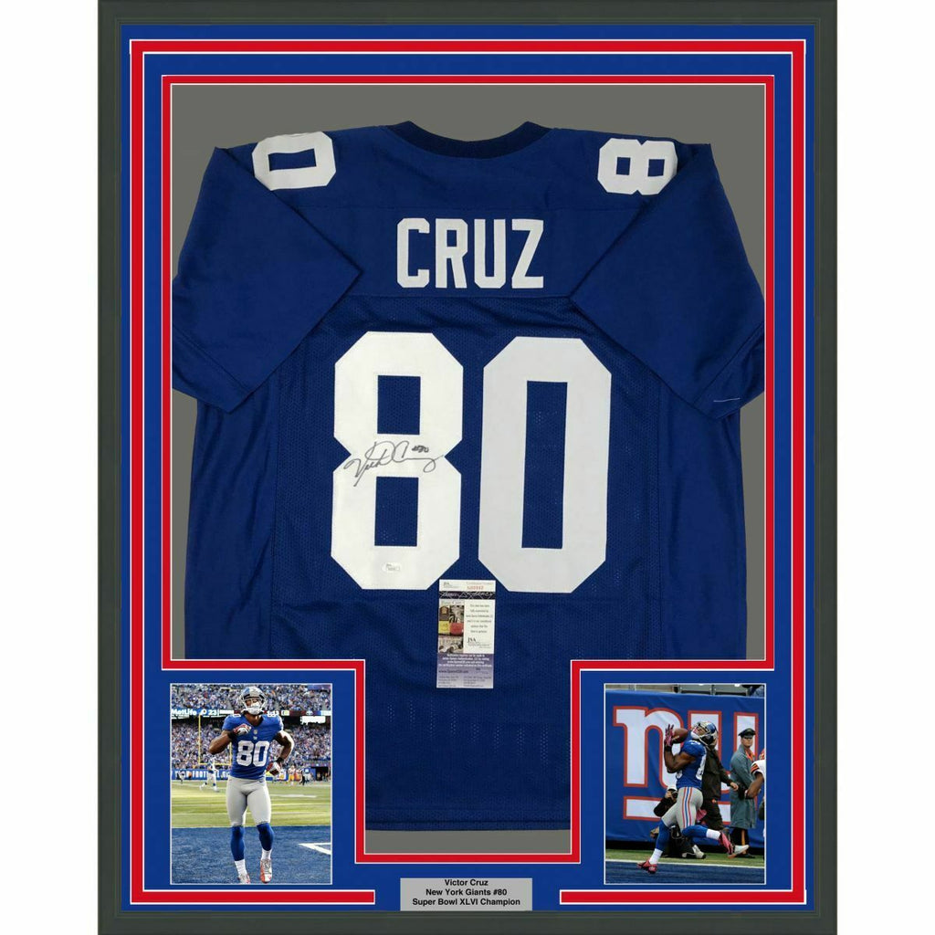 FRAMED Autographed/Signed VICTOR CRUZ 33x42 New York NY Blue