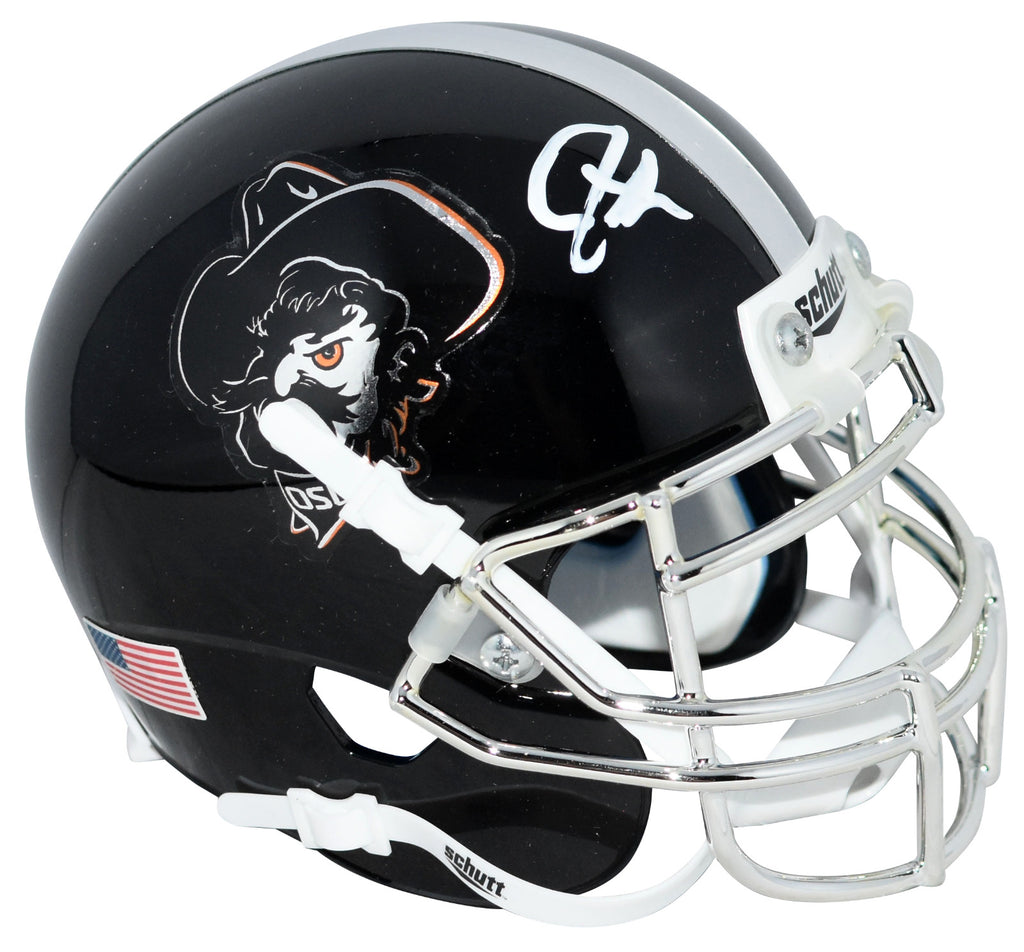 black chrome footbal helmet Game Day Skinz SpeedFlex Skin Adult + Youth Game Day Skinz, Inc and official OSU decals JUSTICE HILL SIGNED OKLAHOMA STATE