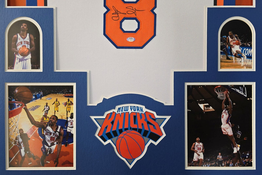 FRAMED NEW YORK KNICKS LATRELL SPREWELL AUTOGRAPHED SIGNED JERSEY