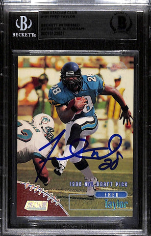 Fred Taylor Signed 1998 Topps Stadium Club #191 Trading Card Beckett 43909