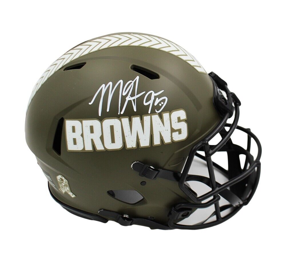 football garrett helmet Myles Signed Browns F/S Flat White Speed Authentic Helmet-Beckett W Holo This collectible also includes an individually numbered Myles Garrett Signed Cleveland Browns