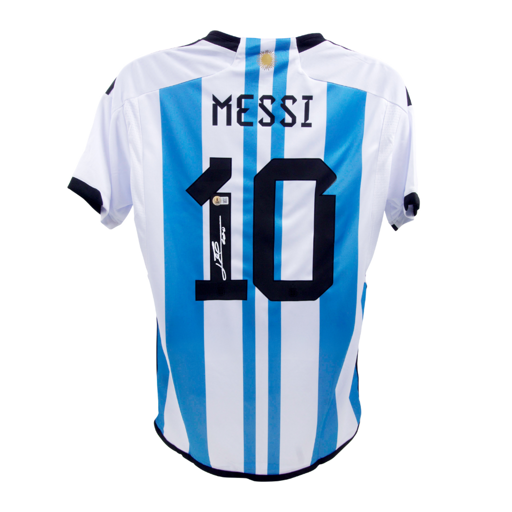 Lionel Messi Signed Argentina Home Soccer Jersey #10 with Beckett