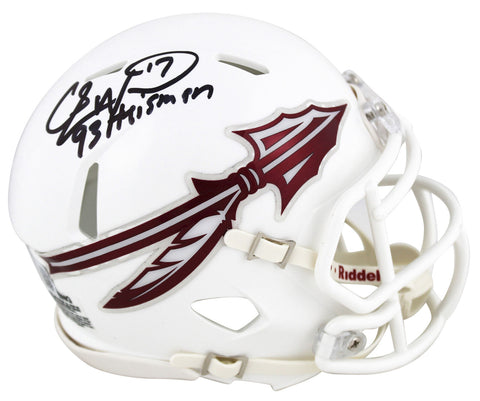 FSU Charlie Ward "Heisman 93" Signed White Speed Mini Helmet BAS Witnessed