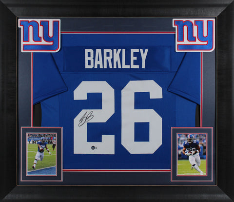 Saquon Barkley Authentic Signed Blue Pro Style Framed Jersey BAS Witnessed