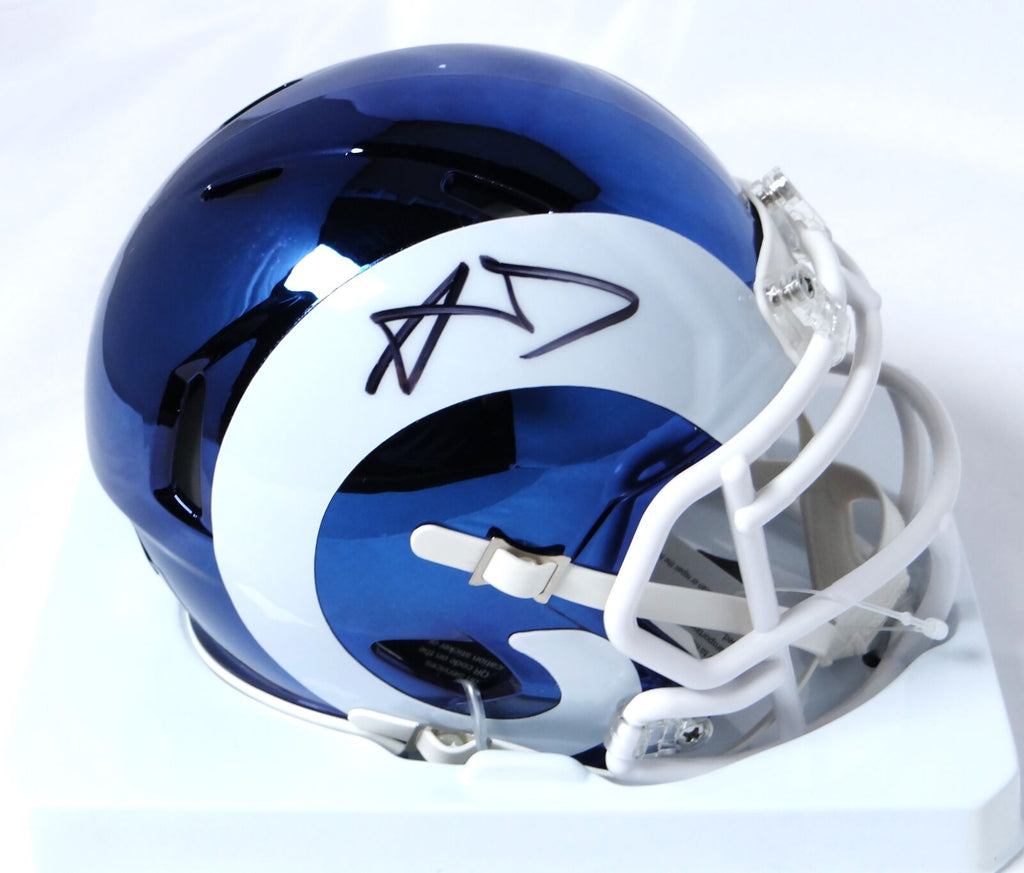 black blue and chrome football helmet Aaron Donald Autographed Rams Chrome Speed Mini Helmet-Beckett W Holo – Super Sports Center