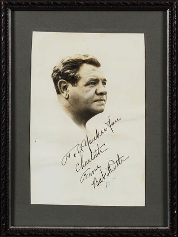 Yankees Babe Ruth "To A Yankee Fan" Signed Framed 5.75x9 B&W Photo PSA #S07271